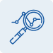 Blue line drawing of a magnifying glass focusing on a line graph with data points, set against a light blue background.