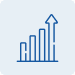 A blue icon of a bar chart with four ascending bars and an upward-pointing arrow above the tallest bar, indicating growth or progress, on a light blue background.