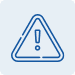 A blue outline of a triangle with rounded corners containing an exclamation mark in the center, symbolizing a warning or caution, on a light blue background.