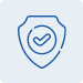 A blue outline of a shield with a checkmark in the center is shown on a light blue background, representing security or verification.